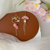 Pink Sakura Cherry Blossom Earrings - Japanese Sakura bunny Earrings - Cherry Blossom rabbit Earrings